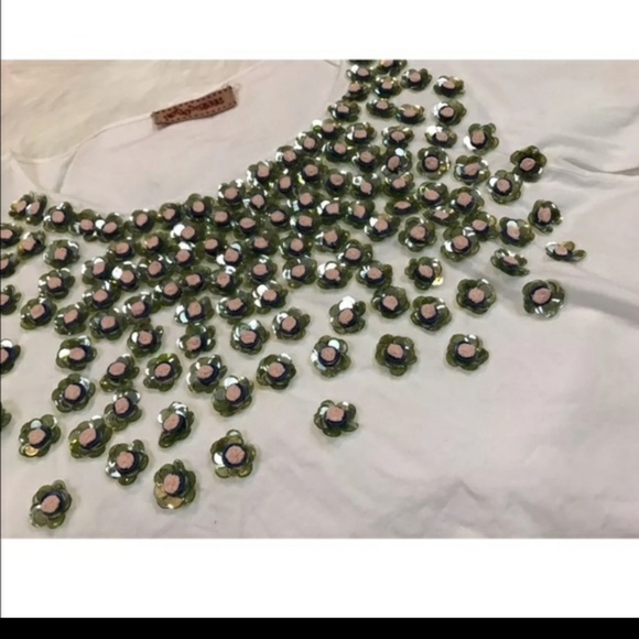 SOLD - New Anthropologie, Not So Serious, poplin beaded top, LARGE - Picture 5 of 9